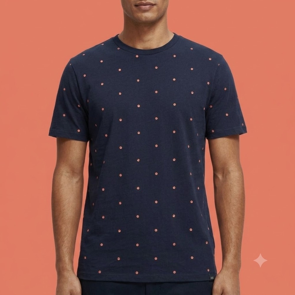 Scotch & Soda Printed T-Shirt Mens M Navy Blue Allover Dot Cotton Tee